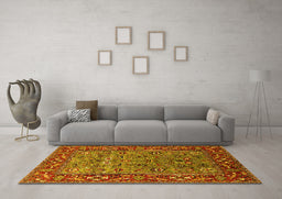 Machine Washable Oriental Yellow Industrial Rug in a Living Room, wshurb2380yw