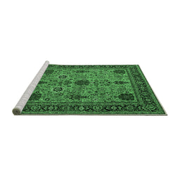 Sideview of Machine Washable Oriental Emerald Green Industrial Area Rugs, wshurb2381emgrn