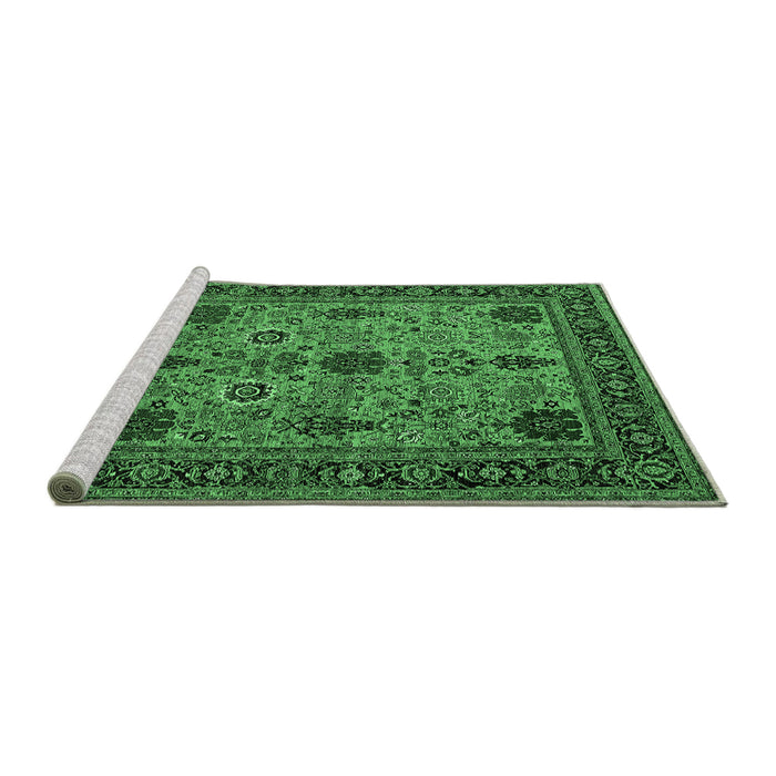 Sideview of Machine Washable Oriental Emerald Green Industrial Area Rugs, wshurb2381emgrn