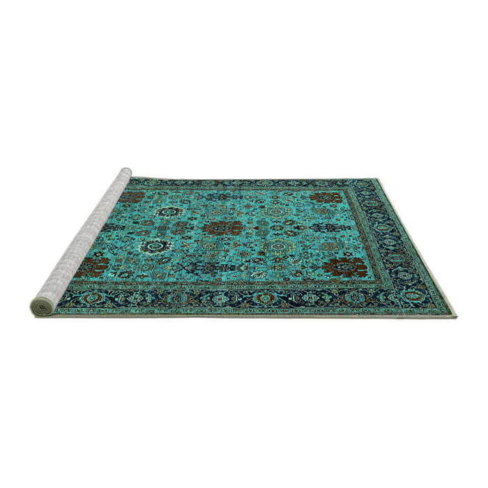 Sideview of Machine Washable Oriental Turquoise Industrial Area Rugs, wshurb2381turq