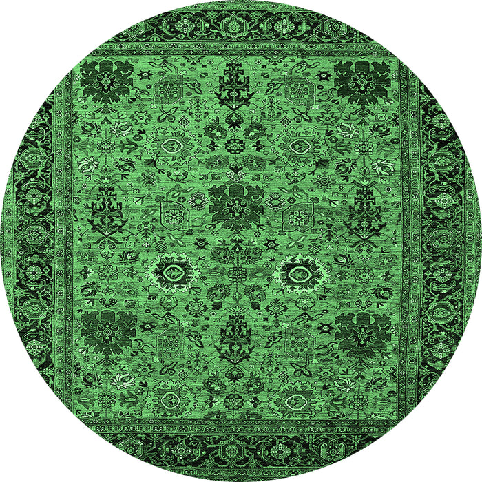 Round Machine Washable Oriental Emerald Green Industrial Area Rugs, wshurb2381emgrn