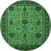 Round Machine Washable Oriental Emerald Green Industrial Area Rugs, wshurb2381emgrn