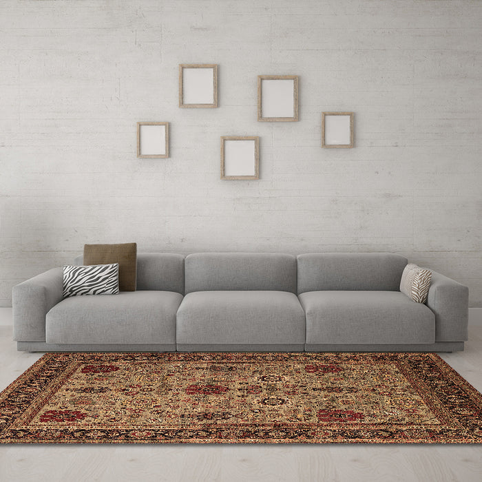 Machine Washable Oriental Brown Industrial Rug in a Living Room,, wshurb2381brn