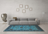 Machine Washable Oriental Light Blue Industrial Rug, wshurb2381lblu