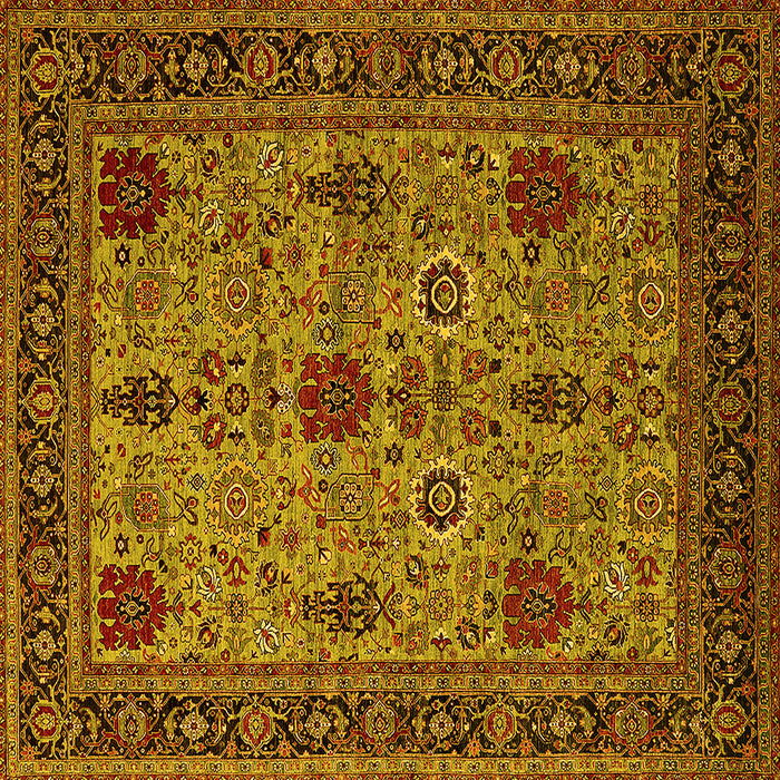 Square Machine Washable Oriental Yellow Industrial Rug, wshurb2381yw