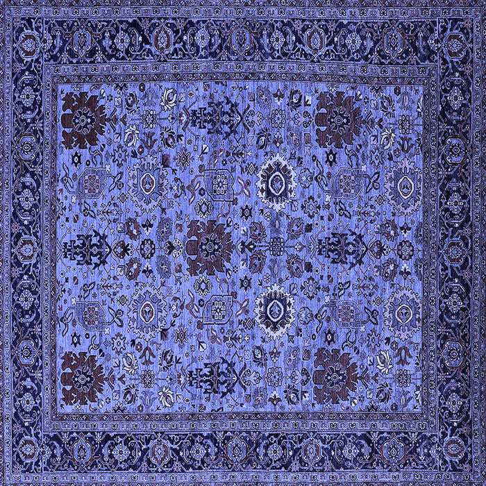 Square Machine Washable Oriental Blue Industrial Rug, wshurb2381blu