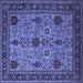 Square Machine Washable Oriental Blue Industrial Rug, wshurb2381blu