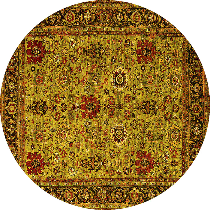Round Machine Washable Oriental Yellow Industrial Rug, wshurb2381yw