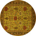 Round Machine Washable Oriental Yellow Industrial Rug, wshurb2381yw