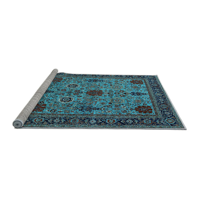 Sideview of Machine Washable Oriental Light Blue Industrial Rug, wshurb2381lblu
