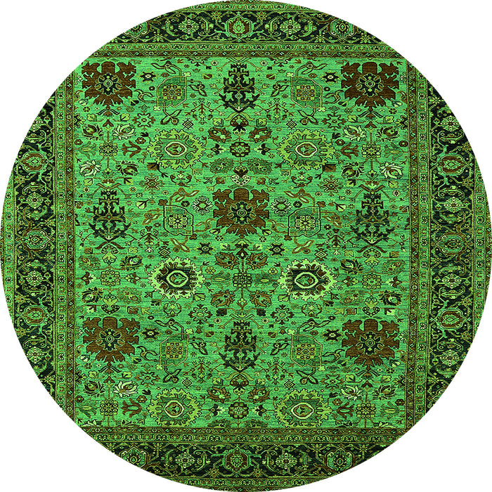 Round Machine Washable Oriental Green Industrial Area Rugs, wshurb2381grn