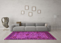 Machine Washable Oriental Pink Industrial Rug, wshurb2381pnk