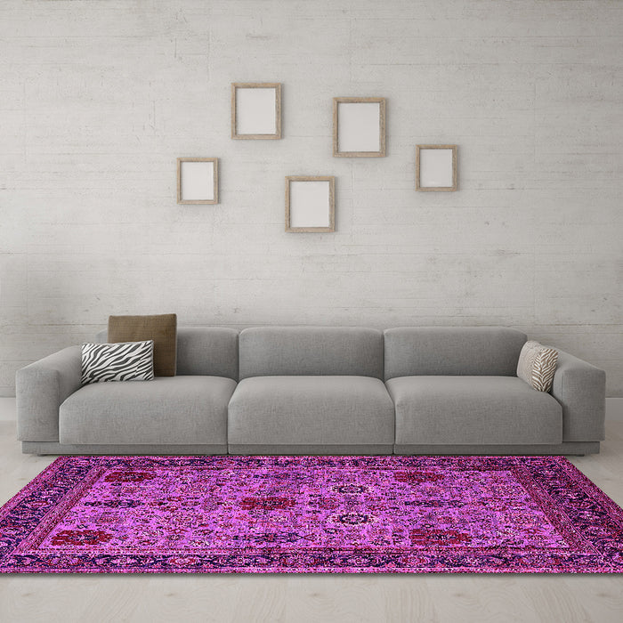 Machine Washable Oriental Pink Industrial Rug in a Living Room, wshurb2381pnk