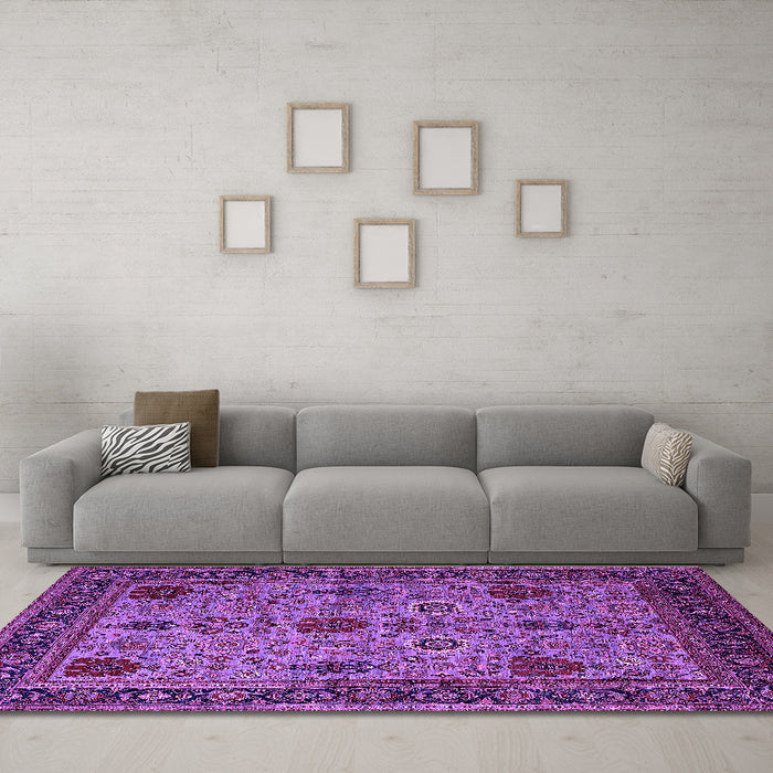 Machine Washable Oriental Purple Industrial Area Rugs in a Living Room, wshurb2381pur