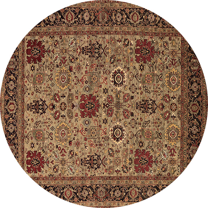 Round Machine Washable Oriental Brown Industrial Rug, wshurb2381brn