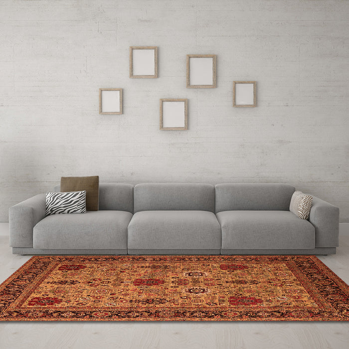 Machine Washable Oriental Orange Industrial Area Rugs in a Living Room, wshurb2381org