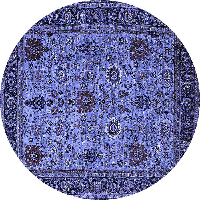 Round Machine Washable Oriental Blue Industrial Rug, wshurb2381blu