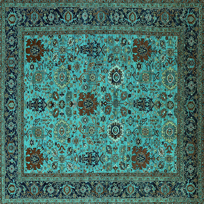 Square Machine Washable Oriental Turquoise Industrial Area Rugs, wshurb2381turq