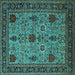 Square Machine Washable Oriental Turquoise Industrial Area Rugs, wshurb2381turq