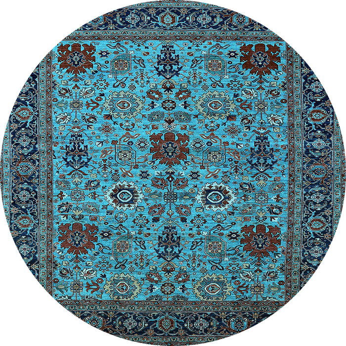 Round Machine Washable Oriental Light Blue Industrial Rug, wshurb2381lblu
