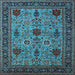Square Machine Washable Oriental Light Blue Industrial Rug, wshurb2381lblu