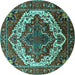 Round Oriental Turquoise Industrial Rug, urb2382turq