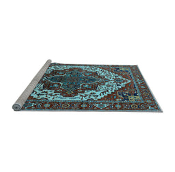 Sideview of Machine Washable Oriental Light Blue Industrial Rug, wshurb2382lblu
