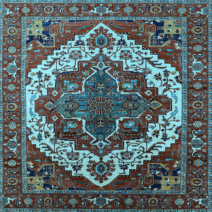 Square Machine Washable Oriental Light Blue Industrial Rug, wshurb2382lblu