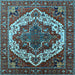 Square Machine Washable Oriental Light Blue Industrial Rug, wshurb2382lblu