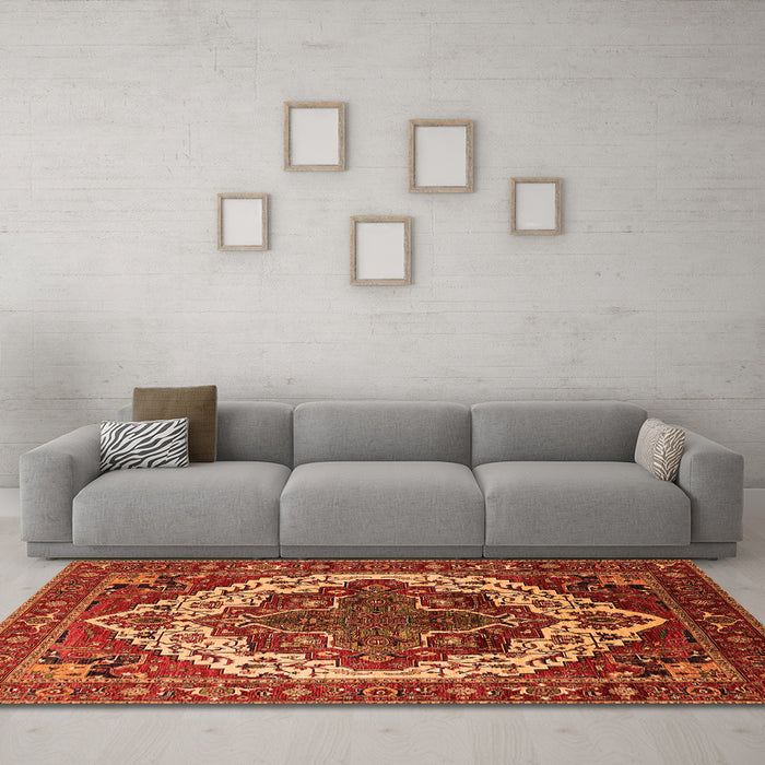 Machine Washable Oriental Orange Industrial Area Rugs in a Living Room, wshurb2382org
