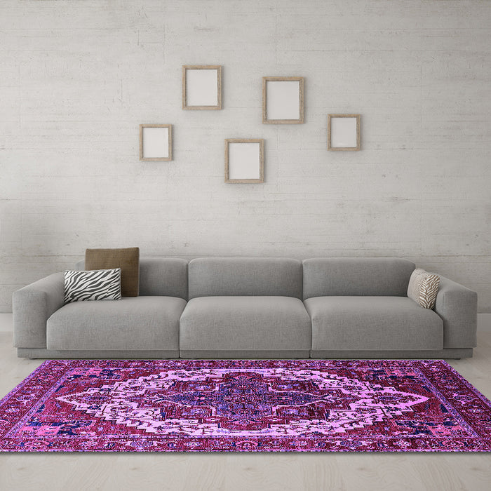 Machine Washable Oriental Purple Industrial Area Rugs in a Living Room, wshurb2382pur