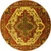 Round Machine Washable Oriental Yellow Industrial Rug, wshurb2382yw