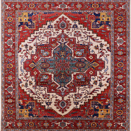 Square Mid-Century Modern Cranberry Red Oriental Rug, urb2382