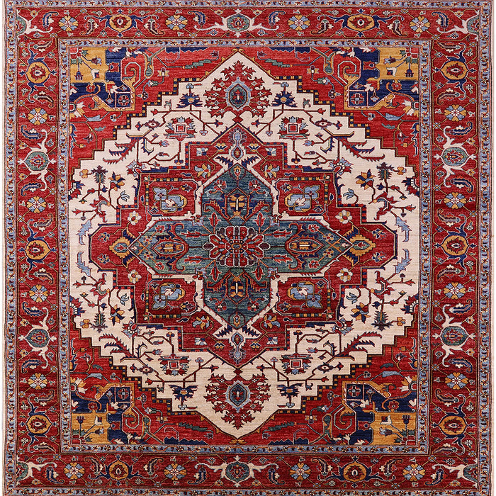 Square Mid-Century Modern Cranberry Red Oriental Rug, urb2382