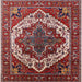 Square Mid-Century Modern Cranberry Red Oriental Rug, urb2382