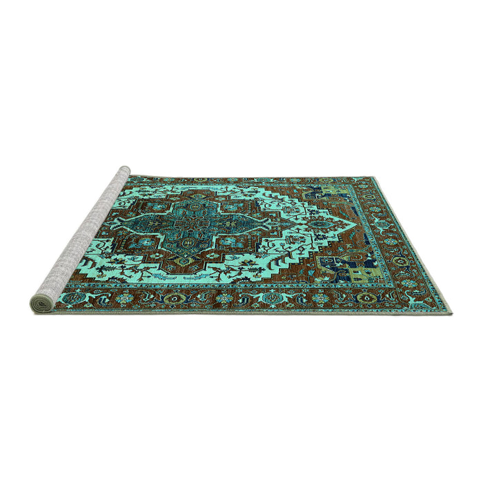 Sideview of Machine Washable Oriental Turquoise Industrial Area Rugs, wshurb2382turq
