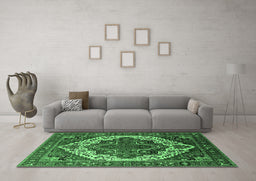 Machine Washable Oriental Emerald Green Industrial Area Rugs in a Living Room,, wshurb2382emgrn