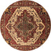 Round Oriental Brown Industrial Rug, urb2382brn