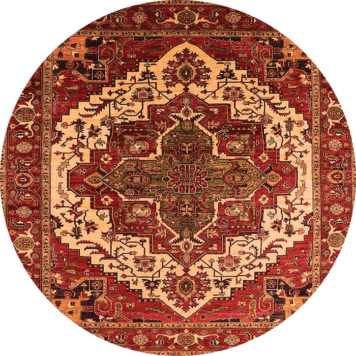 Round Machine Washable Oriental Orange Industrial Area Rugs, wshurb2382org