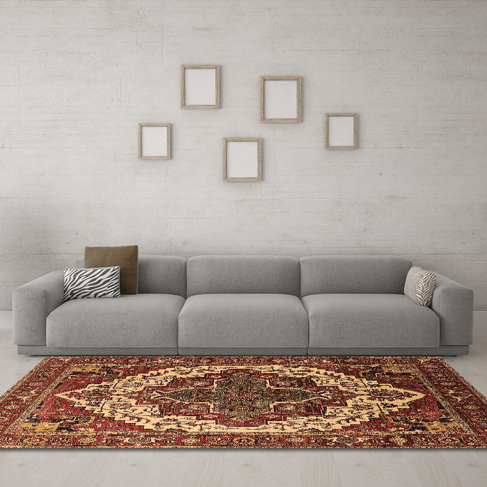 Machine Washable Oriental Brown Industrial Rug in a Living Room,, wshurb2382brn