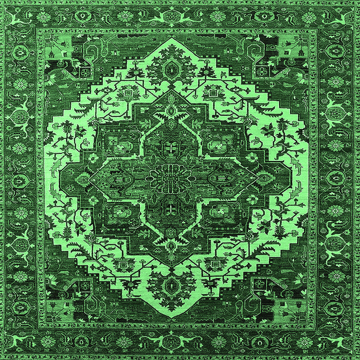 Square Machine Washable Oriental Emerald Green Industrial Area Rugs, wshurb2382emgrn