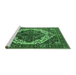 Sideview of Machine Washable Oriental Emerald Green Industrial Area Rugs, wshurb2382emgrn