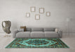 Machine Washable Oriental Turquoise Industrial Area Rugs in a Living Room,, wshurb2382turq