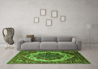 Machine Washable Oriental Green Industrial Rug, wshurb2382grn