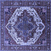 Square Machine Washable Oriental Blue Industrial Rug, wshurb2382blu