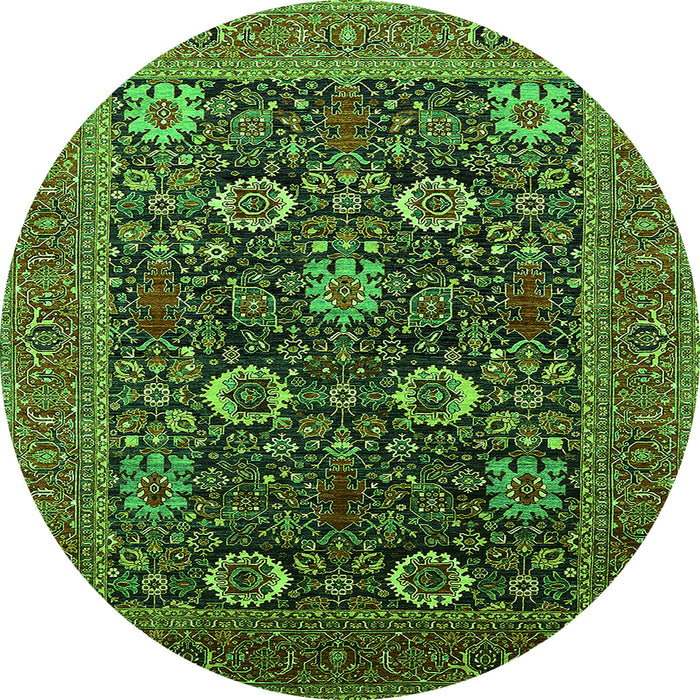Round Machine Washable Oriental Green Industrial Area Rugs, wshurb2383grn