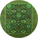 Round Machine Washable Oriental Green Industrial Area Rugs, wshurb2383grn