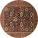 Round Machine Washable Oriental Brown Industrial Rug, wshurb2383brn