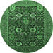 Round Oriental Emerald Green Industrial Rug, urb2383emgrn