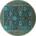 Round Oriental Turquoise Industrial Rug, urb2383turq